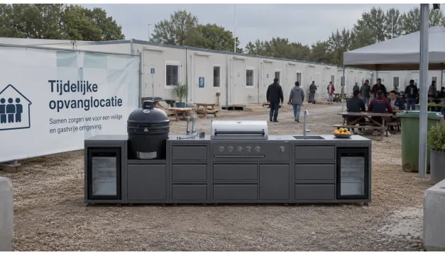 Mobiele keuken voor tijdelijke opvang | OCE RVS buitenkeukens | Veldkamp Keukens