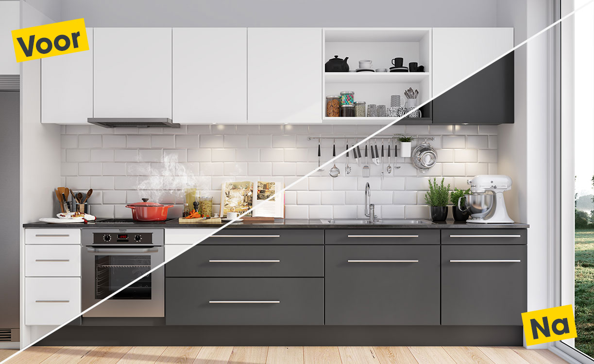 Wrappen van je keukenfronten voor / na
